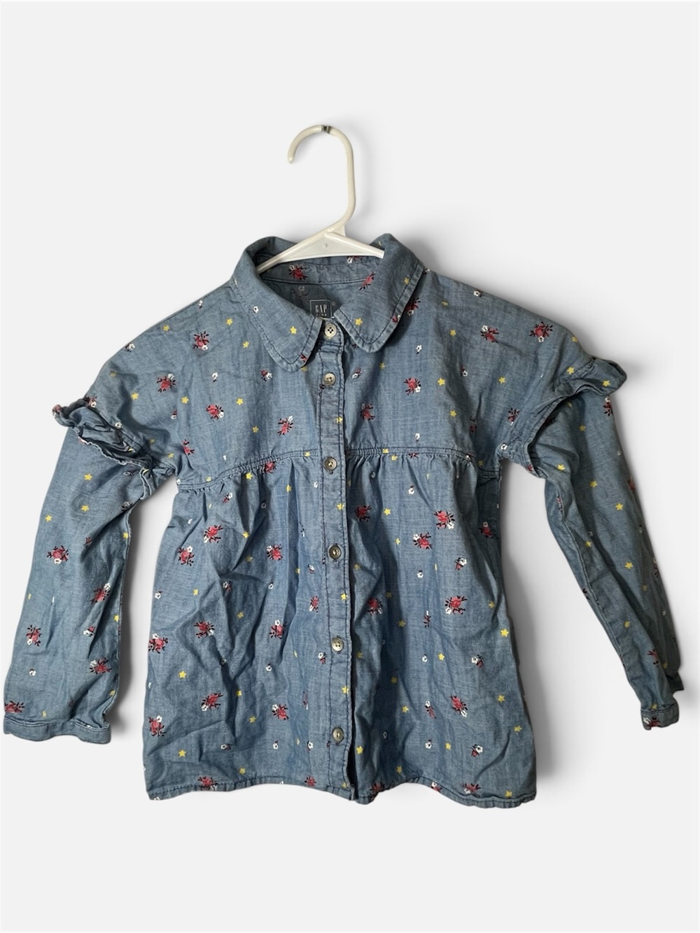 GAP Blue Floral Chambray Button Jacket